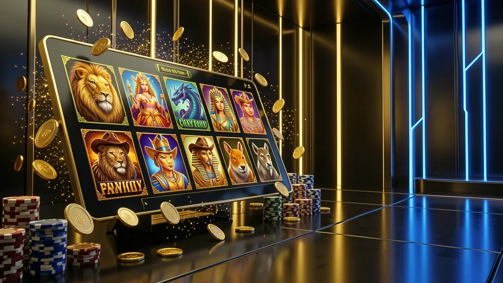 Tela dourada de jogos de cassino com animais e moedas